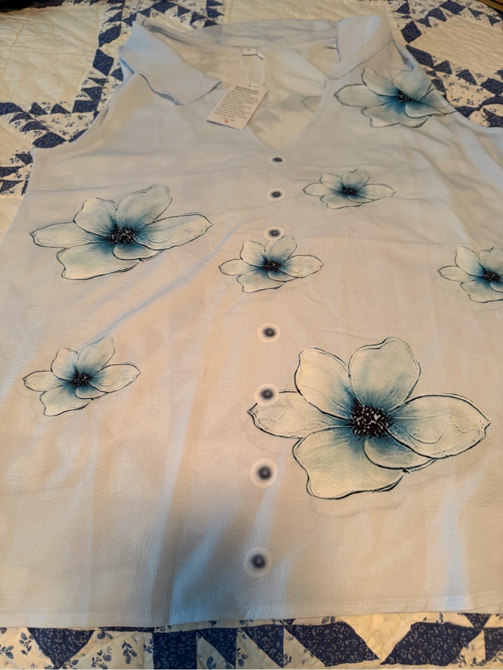 Light Blue Floral Sleeveless Women’s Top